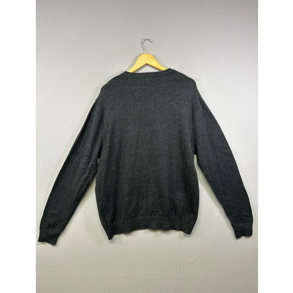 Classic Preppy Michael Brandon Mens XL Charcoal Grey V-Neck Striped Knit Sweater
